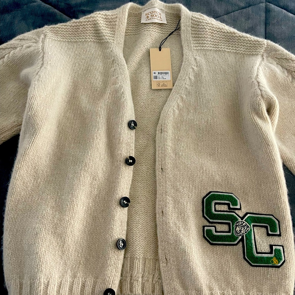 Mens L/XL new with tags Scotch & Soda designer cardigan wool sweater.